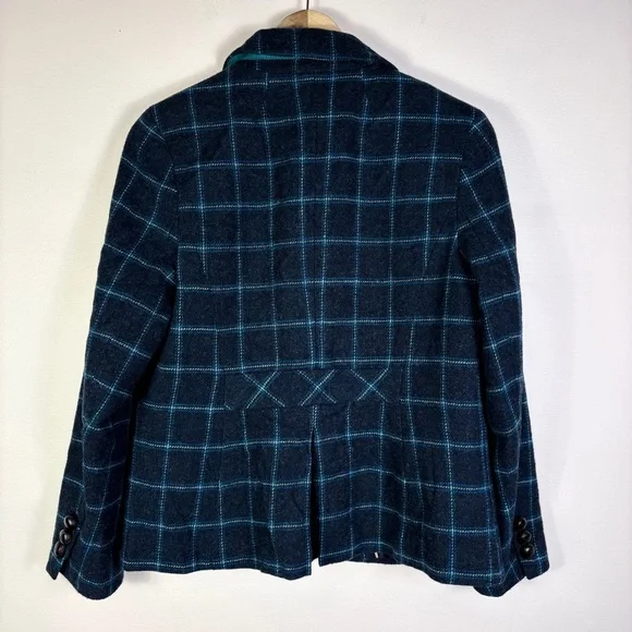Talbots Blue Plaid Wool Blend Blazer Classic Academia Preppy - Picture 2 of 8